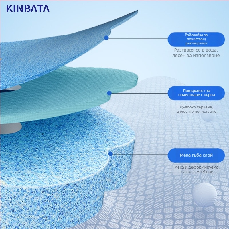 Kinbata еднократен комплект за четка за тоалетна с безъгълна конструкция и сменяема глава, модел A-023, пластмасова, 30 бр в опаковка