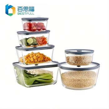 BESTFULL Кутия за съхранение на храни с капак от закалено стъкло, боросиликат, подходяща за микровълнова и фурна