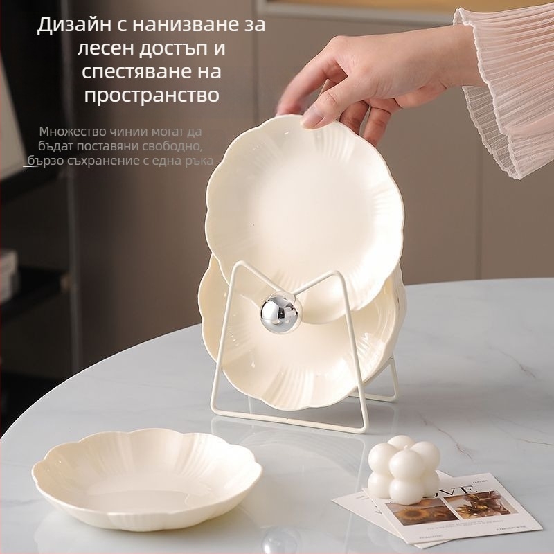 Пластмасова кръгла чиния за костни отпадъци и храна, повърхност с ръчно нарисуван дизайн, прост стил, възможност за печат на лого