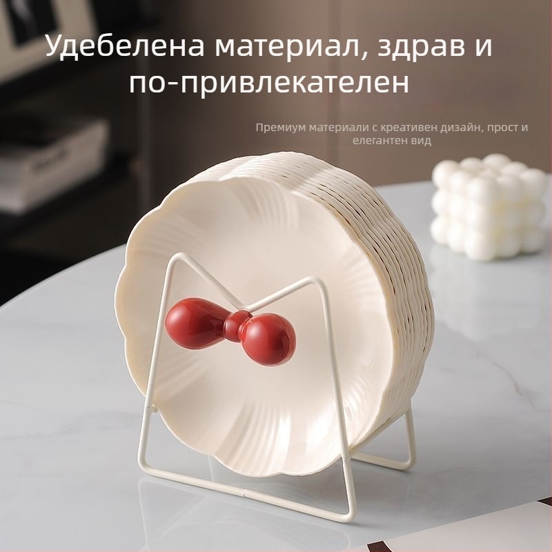 Пластмасова кръгла чиния за костни отпадъци и храна, повърхност с ръчно нарисуван дизайн, прост стил, възможност за печат на лого