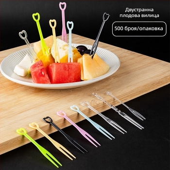 Еднократна вилица за плодове, PS полистирол, сърцевидна форма, индивидуално опакована, 500 броя в опаковка, Shake box