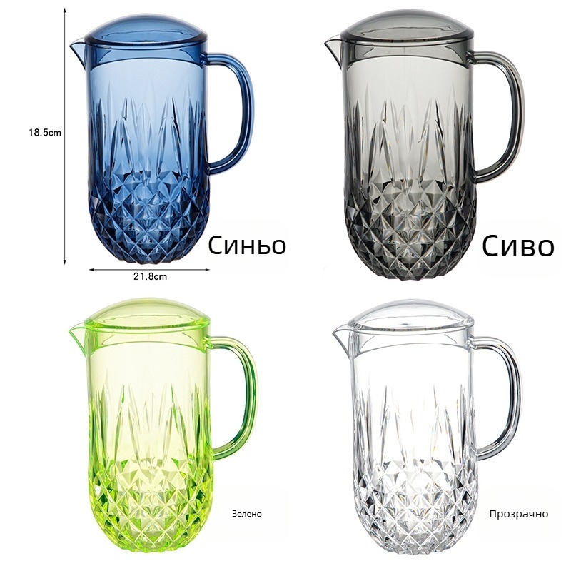 6-частен PS воден комплект с имитация на стъкло, удароустойчив: бутилка за студена вода, съд за вода, чаша и купа