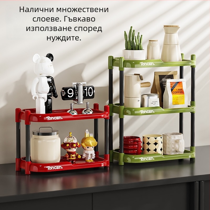 Настолен органайзер за чаши и канцеларски материали, конструкция с два и три етажа, ABS+PVC, модел 1002, модерен минималистичен стил.