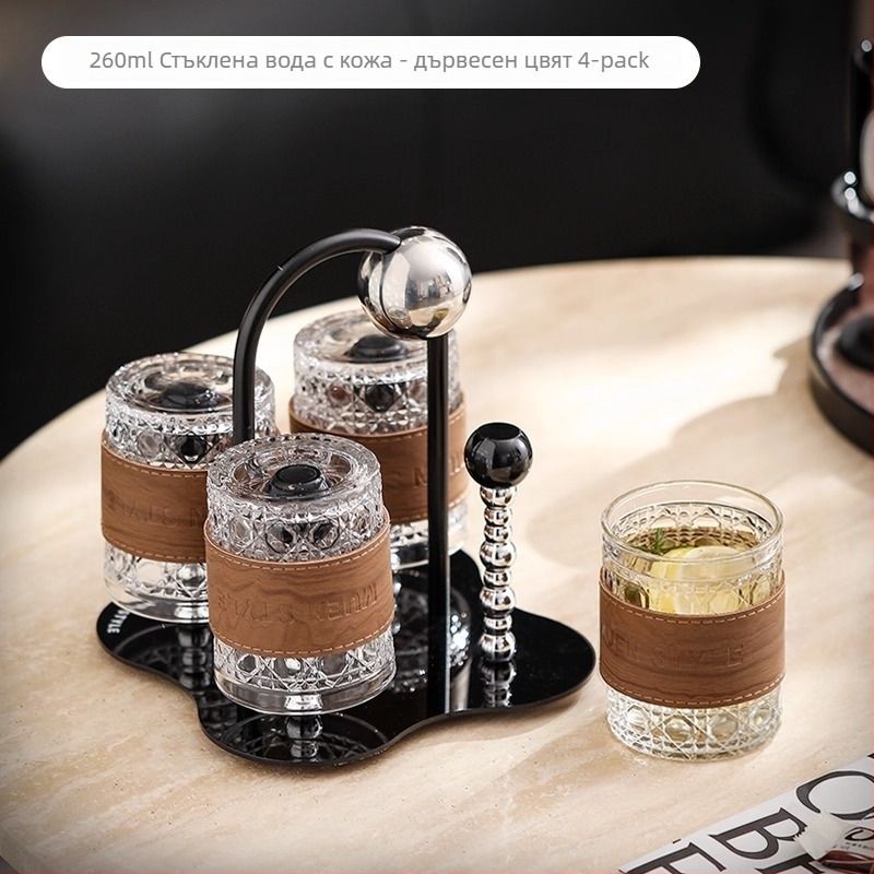 Стъклен комплект чаши за вода с филтър и поставка за поднос – Нордически стил