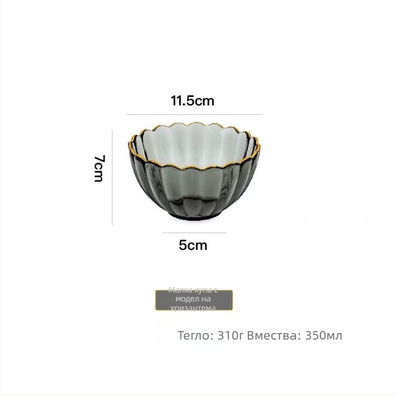 Стъклен комплект чинии и купи с форма на цвете-петал и райест дизайн, включва плодова и десертна чиния, топлоустойчиво стъкло