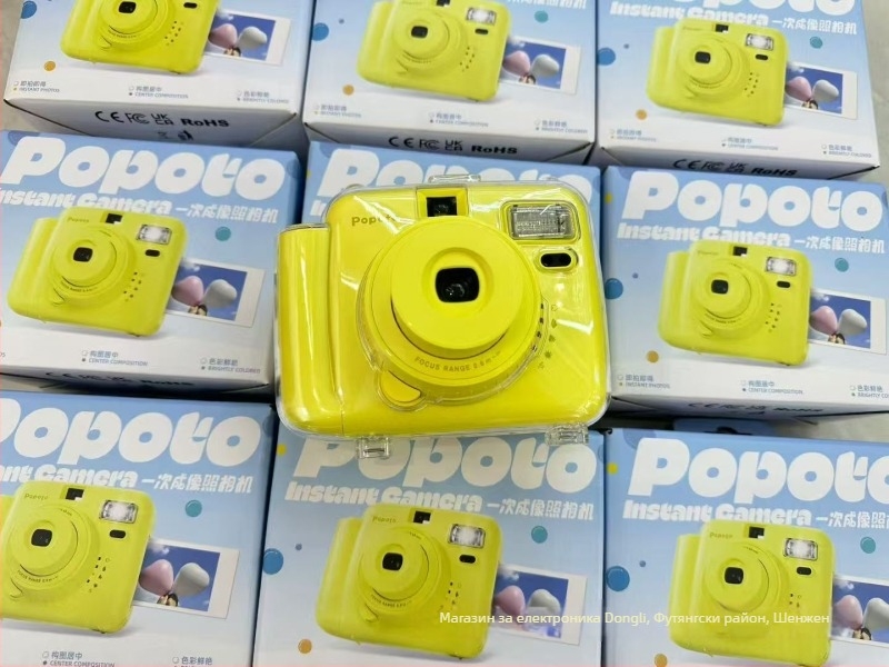 POPOTO MINI Polaroid‑style pocket printer — 2024 лансиране, корпус от PC, 3 часа живот на батерията, в комплект: кутия, ръководство, 2 батерии и шнур за носене