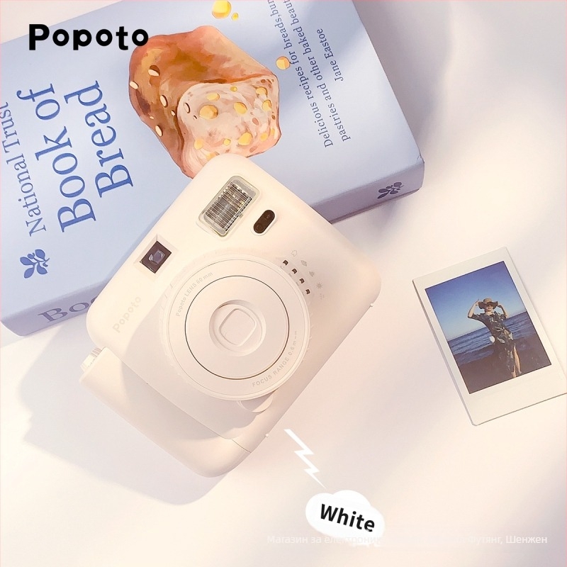 POPOTO MINI Polaroid‑style pocket printer — 2024 лансиране, корпус от PC, 3 часа живот на батерията, в комплект: кутия, ръководство, 2 батерии и шнур за носене