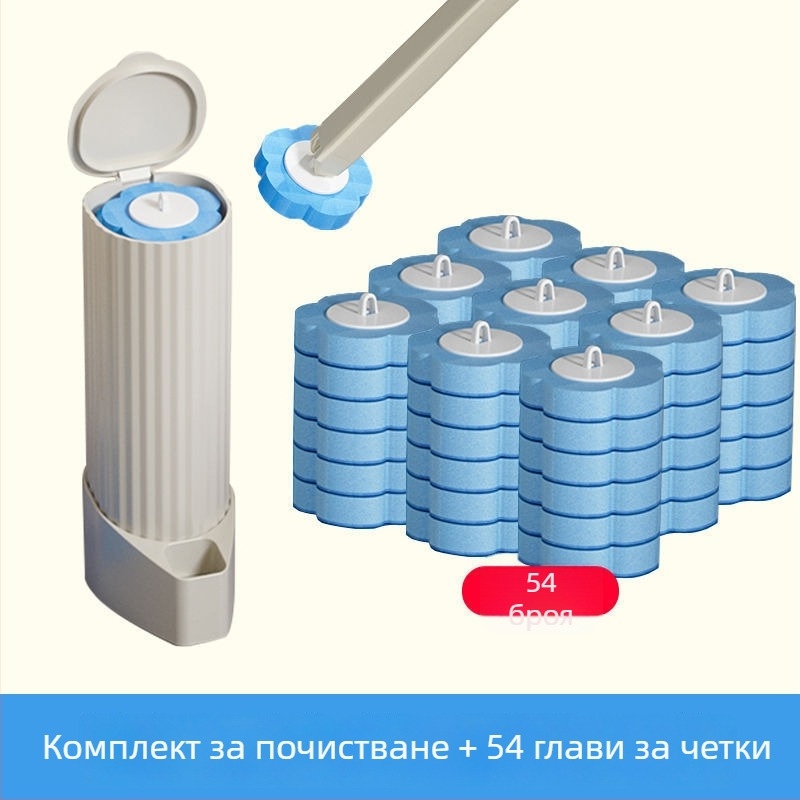 Еднократен комплект за тоалетна четка, стенен монтаж, сменяеми глави, пластмасова конструкция