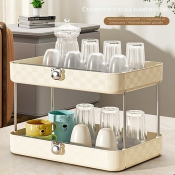 Триетажен настолен пластмасов стелаж за съхранение с дренажна тава за чаши