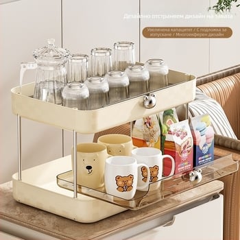 Триетажен настолен пластмасов стелаж за съхранение с дренажна тава за чаши