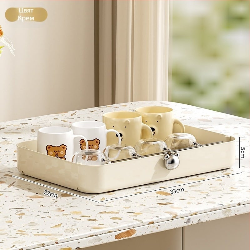 Триетажен настолен пластмасов стелаж за съхранение с дренажна тава за чаши