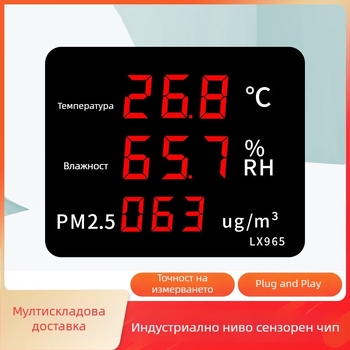 Монитор за качество на вътрешния въздух с температура, влажност, CO2, формалдехид и PM2.5
