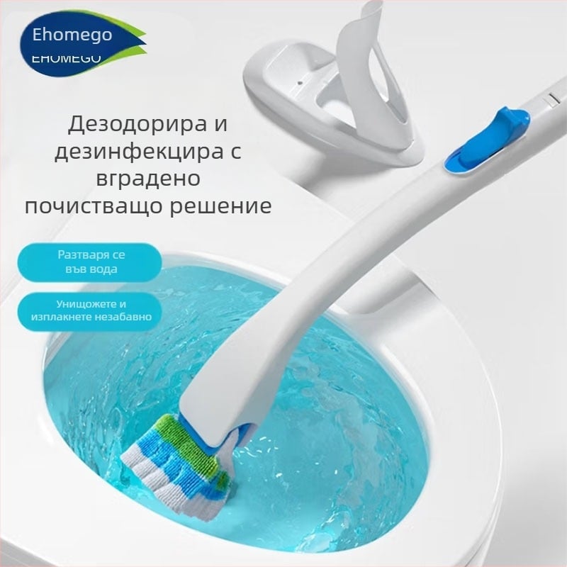 Еднократен комплект за четка за тоалетна с дълга дръжка, сменяема глава, без мъртви ъгли, пластмасова конструкция.