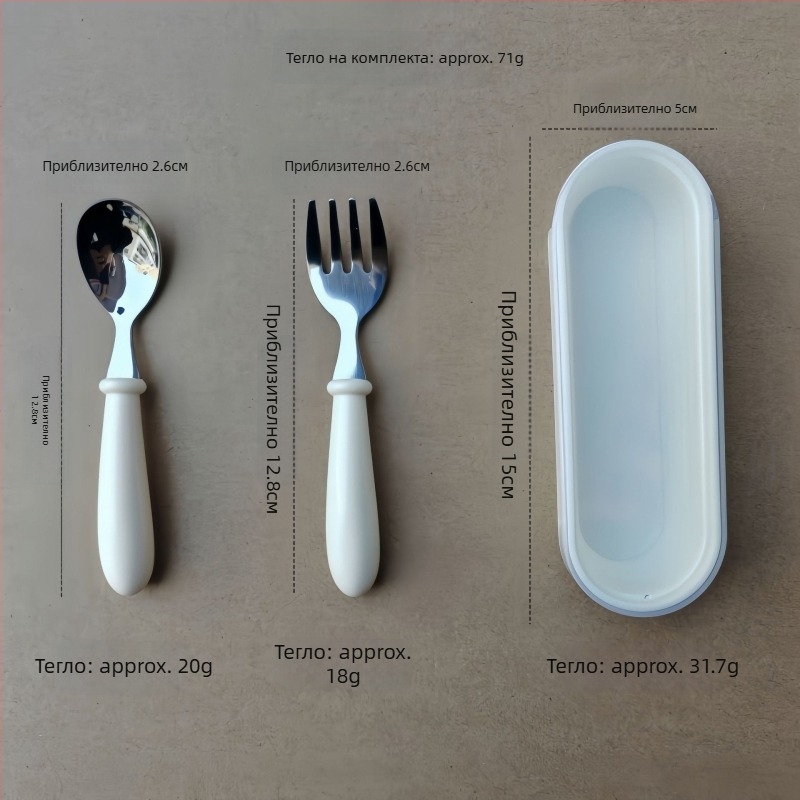 Детски комплект прибори за хранене от 304 неръждаема стомана с ABS дръжки, огледално полирани, ръчна изработка, възможност за печат на лого