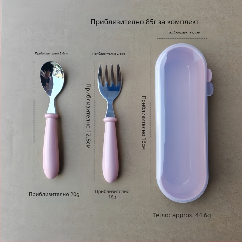 Детски комплект прибори за хранене от 304 неръждаема стомана с ABS дръжки, огледално полирани, ръчна изработка, възможност за печат на лого