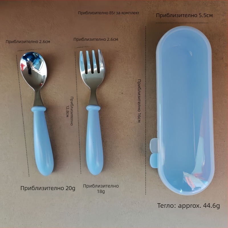 Детски комплект прибори за хранене от 304 неръждаема стомана с ABS дръжки, огледално полирани, ръчна изработка, възможност за печат на лого