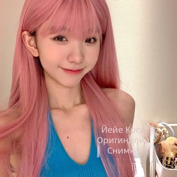 Перука, дълга права коса с бретон тип Qi, естествен вид, високотемпературни влакна