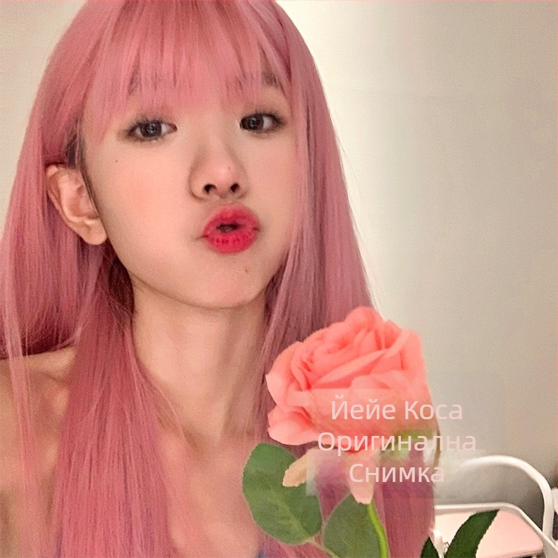 Перука, дълга права коса с бретон тип Qi, естествен вид, високотемпературни влакна