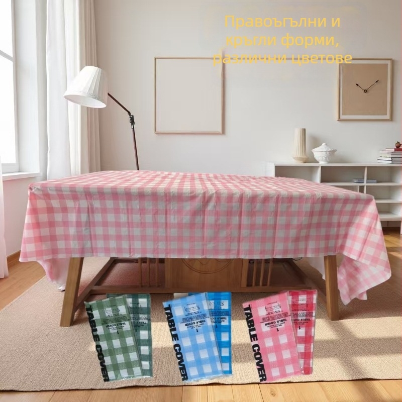 Еднократна пластмасова покривка за маса, правоъгълна, каре модел, дебелина 3 silk, PE/полиетилен