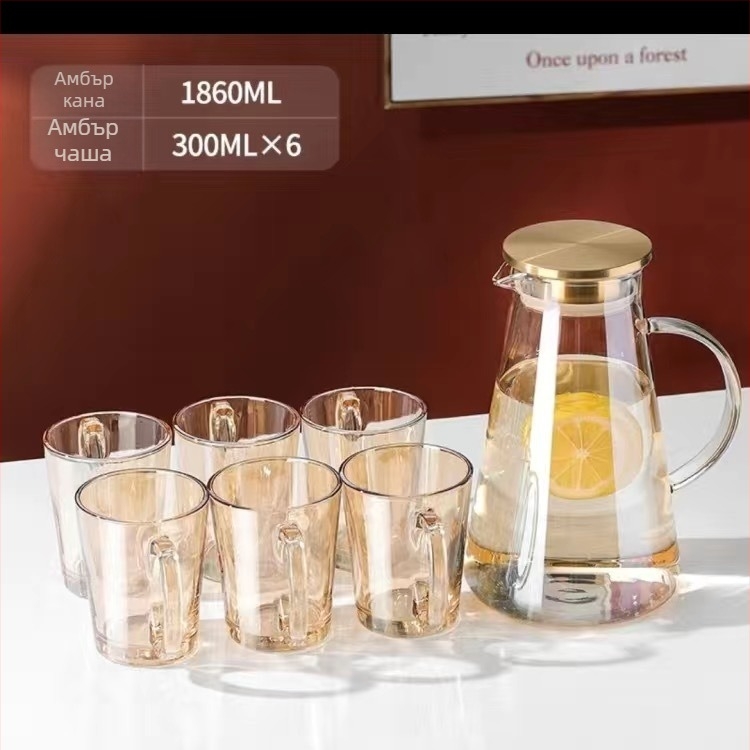 Стъклен комплект за вода със чаши, европейски стил, топлоустойчив, за студена вода и студено запарване, подаръчна кутия — Jingyue