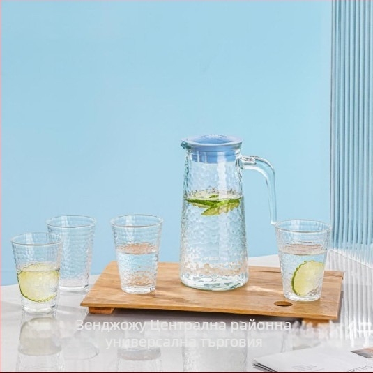 Комплект от пет стъклени съдове за вода Nine days, стъкло сода-лайм, модерен минималистичен стил, подходящ за бизнес подаръци