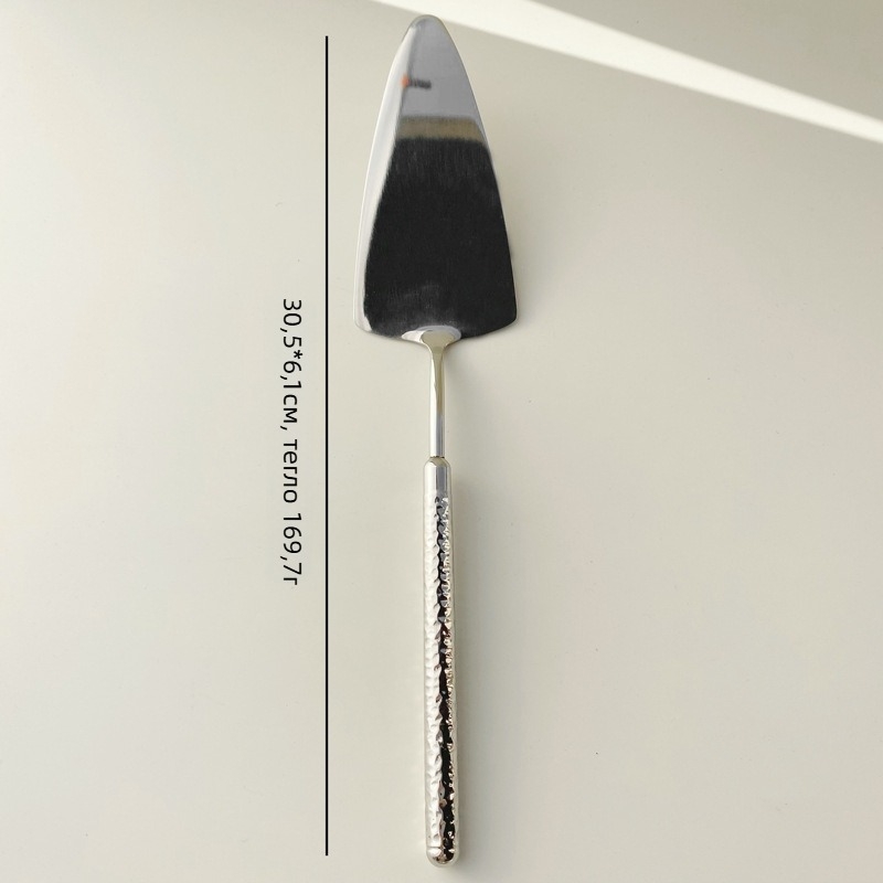 Сет прибори за маса: нож, вилица и лъжица от 304 неръждаема стомана с дръжка с чукана текстура и кръгъл диамантен мотив, огледално полирана повърхност, модерен минималистичен стил