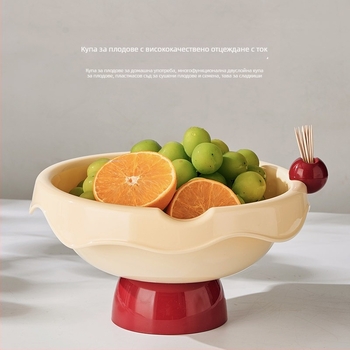 Плодова чиния за дома с двойнослойно отцеждане, пластмасова тава за сушени плодове и семена (PET+PP; Премиум качество; Нов китайски стил; Опростен стил)