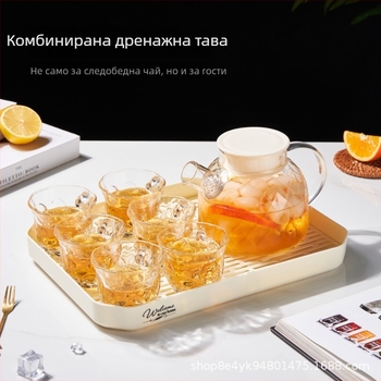 Стъклена кана за вода с филтър и комплект чайник и чаши за чай — модерен стил, филтър, голям капацитет, термоустойчиво стъкло