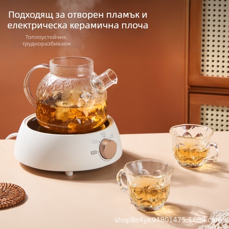 Стъклена кана за вода с филтър и комплект чайник и чаши за чай — модерен стил, филтър, голям капацитет, термоустойчиво стъкло