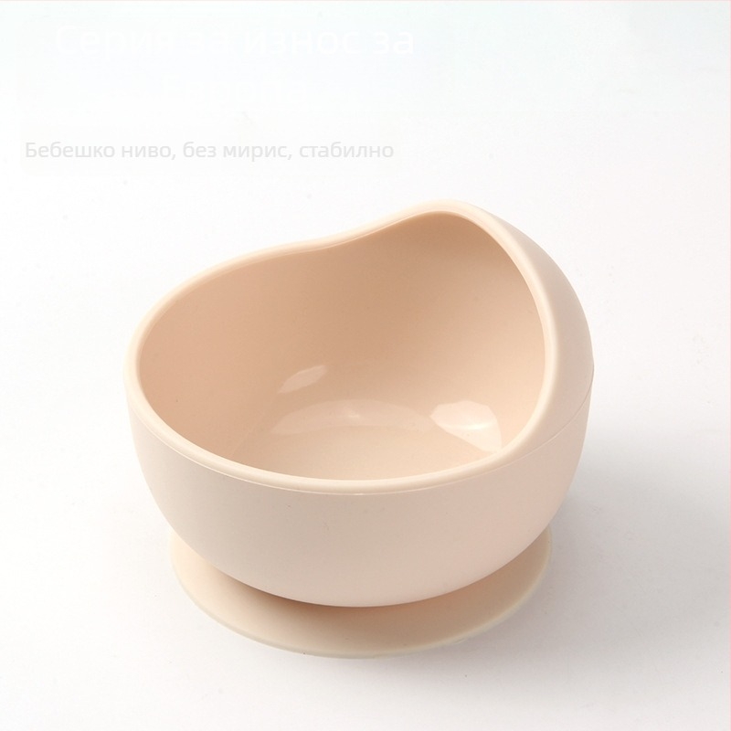 Силиконова бебешка купичка за хранене с комплект вилица и лъжица — кръгла, микровълнова безопасна, за деца