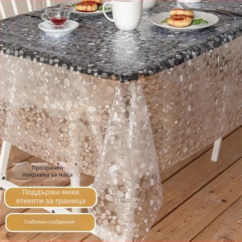 Еднократна правоъгълна покривка за маса от PE пластмаса, с модел камъчета, водоустойчива и маслостойчива