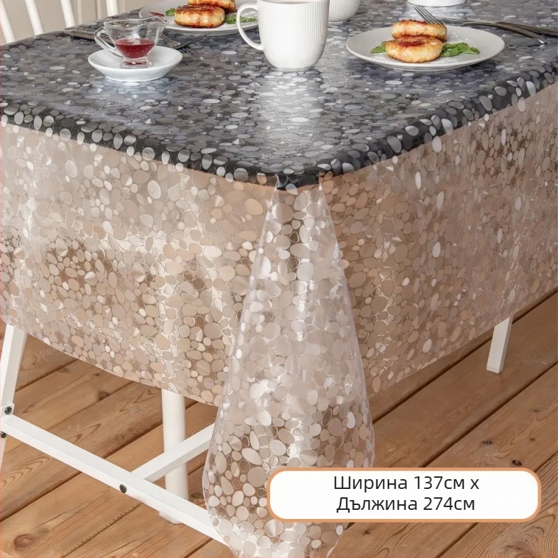 Еднократна правоъгълна покривка за маса от PE пластмаса, с модел камъчета, водоустойчива и маслостойчива
