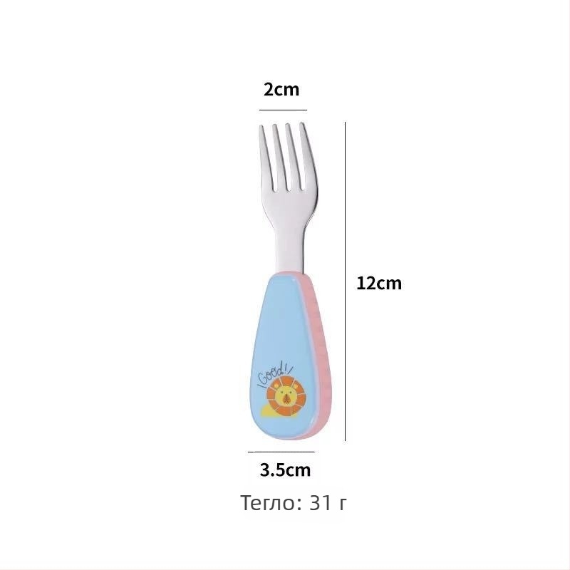 Qirun 304 детски комплект прибори за хранене — лъжичка и вилица с карикатурни дръжки, огледално полирани, персонализиране налично