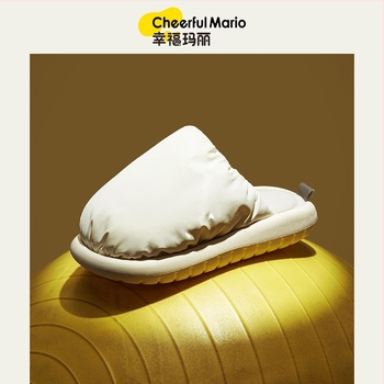 Унисекс домашни пантофи с корейски стил, пухено горно, EVA подметка, памучна стелка, топли (горно: пухена материя; подметка: EVA; стелка: памук; стил: корейски; функция: топло)