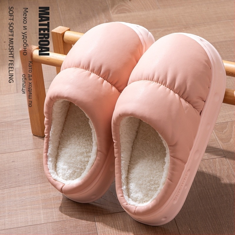 Дамски зимни памучни чехли с плюшена подплата, водоустойчива EVA подметка, противохлъзгащи, за вътрешно и външно носене
