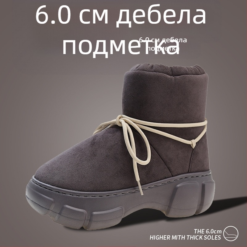 Дамски снежни обувки с дебели подметки и повдигаща платформа, подплатени с плюш и водоустойчива гумена подметка