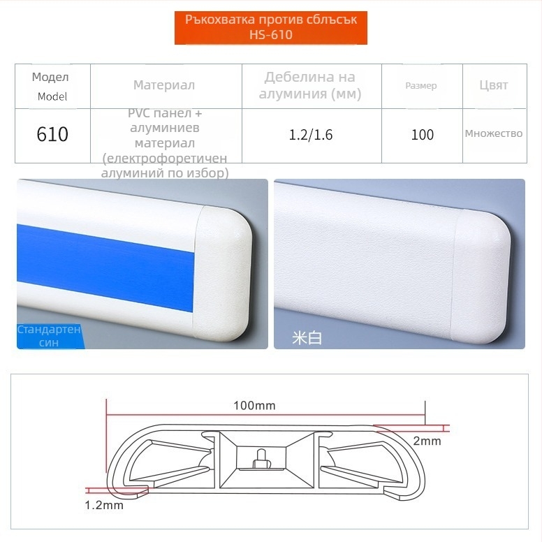 Стенни дръжки за болнични коридори, противохлъзгави PVC, код 140, Dong Hongtian