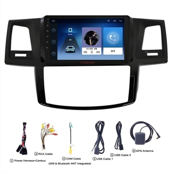 Android автомобилна навигация за Toyota Hilux / Fortuner, 2.5D закален дисплей, 12V захранване, 4x45W мощност, тегло 3 кг