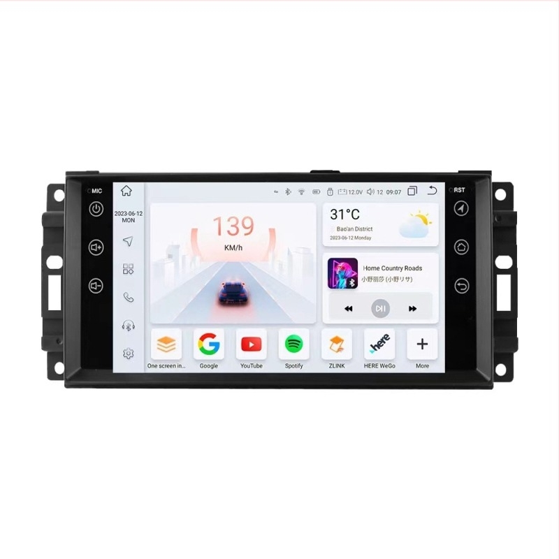 Android-базиран автомобилен GPS навигатор с IPS дисплей, 12V захранване, изход 4x50W, OEM персонализация, съвместим с Jeep Compass, Wrangler и Dodge