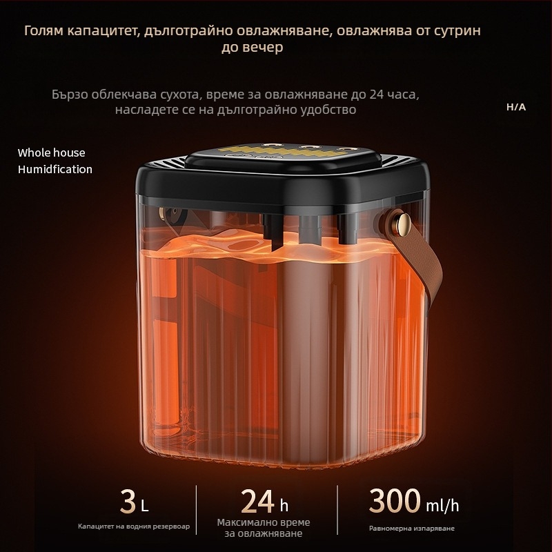 Увлажнител с три изхода за мъгла, голям резервоар 2.6–4.0 л, тих режим, USB захранване, подходящ за 10–20 м²