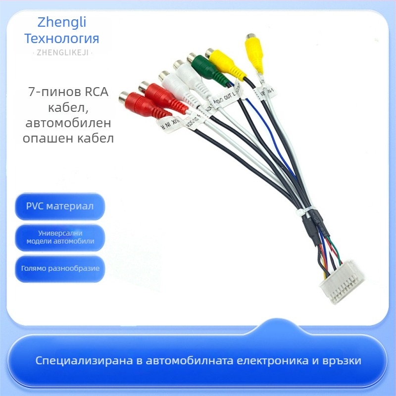 Android автомобилна навигация: кабелен набор за захранване, USB, RCA, 4‑pin/6‑pin конектори, GPS антена и кабел за обратно виждане