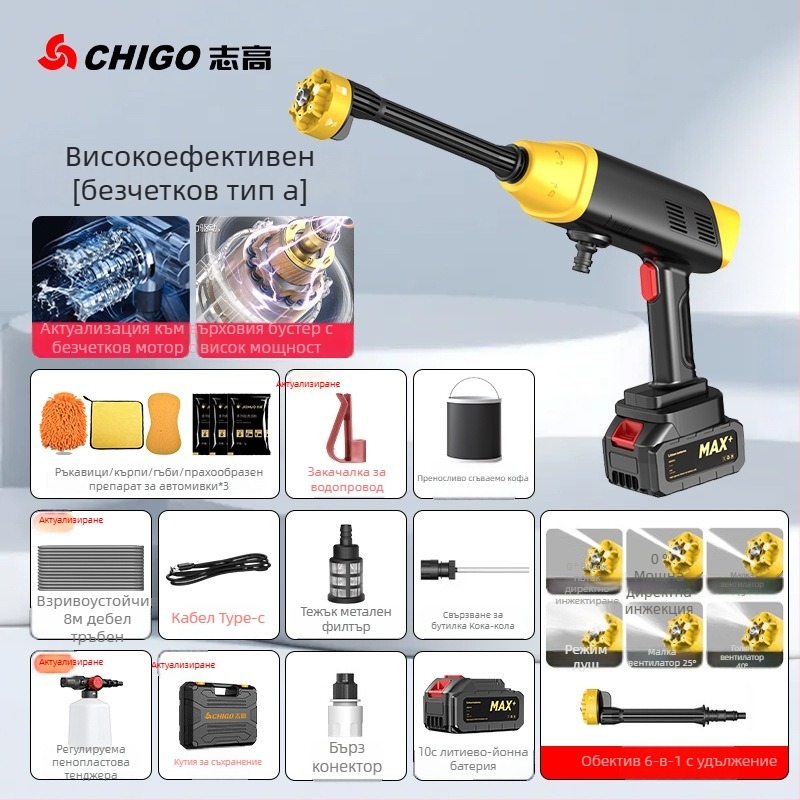 Zhigao L3 Безжична Зареждаща се Преносима Високонапорна Водоструйка за Автомобили с Четка