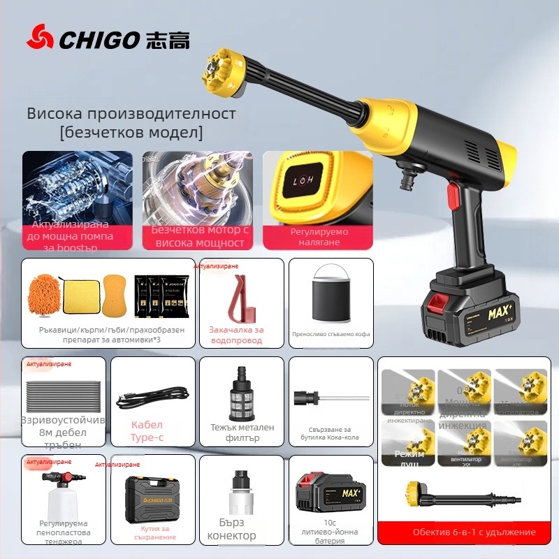 Zhigao L3 Безжична Зареждаща се Преносима Високонапорна Водоструйка за Автомобили с Четка