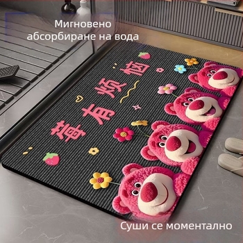 Подложка за баня, абсорбираща вода, бързосъхнеща, флокирана гумена повърхност, карикатурен дизайн, квадратна форма