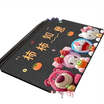 Подложка за баня, абсорбираща вода, бързосъхнеща, флокирана гумена повърхност, карикатурен дизайн, квадратна форма