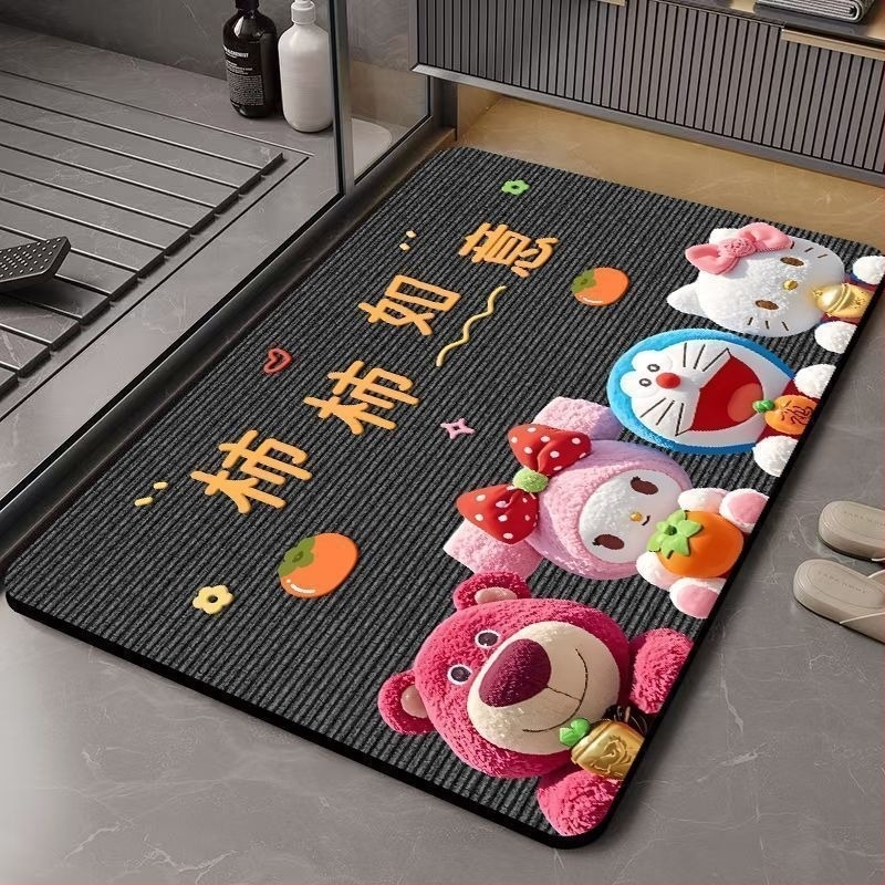 Подложка за баня, абсорбираща вода, бързосъхнеща, флокирана гумена повърхност, карикатурен дизайн, квадратна форма