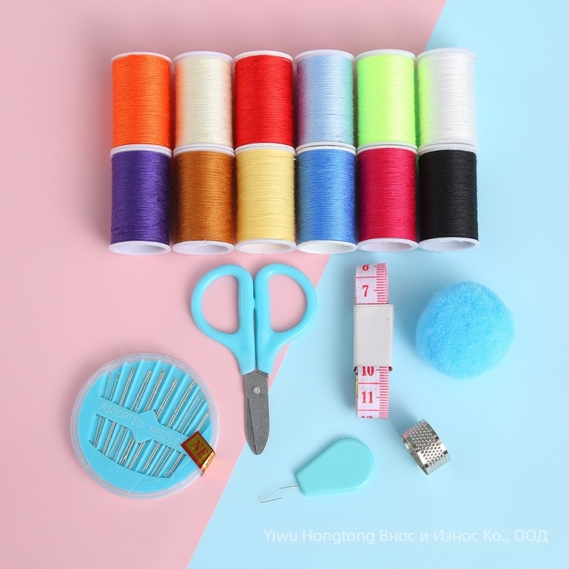 Портативен комплект за шиене в железна кутия, карикатурен стил, 144 части