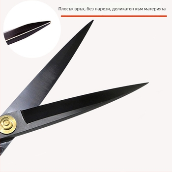Шевни ножици от кована манганова стомана, черно-глянцево покритие, PVC ръкохватки, права глава, конвенционално острие