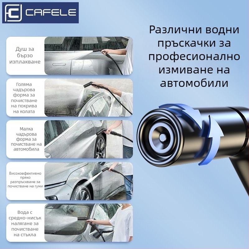 Високонапорна водоструйка за кола и дом, алуминиев корпус и накрайник, TPЕ маркуч с телескопично удължение, двуфункционална