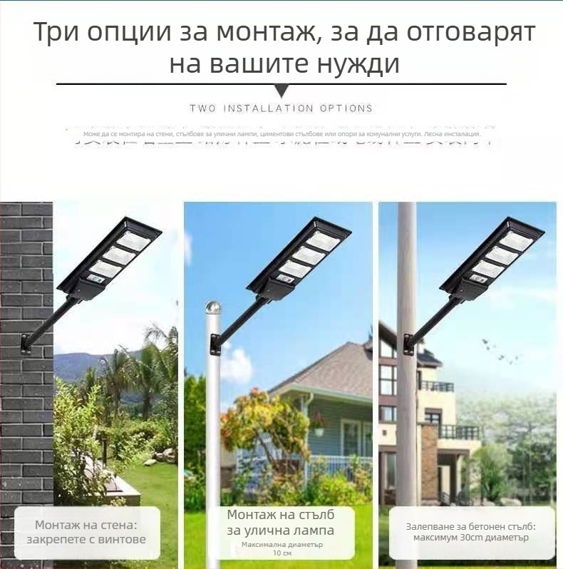 LED интегрирана слънчева улична лампа за двор, външна, 30-180W, IP65, индуктивно управление, 20000 часа живот